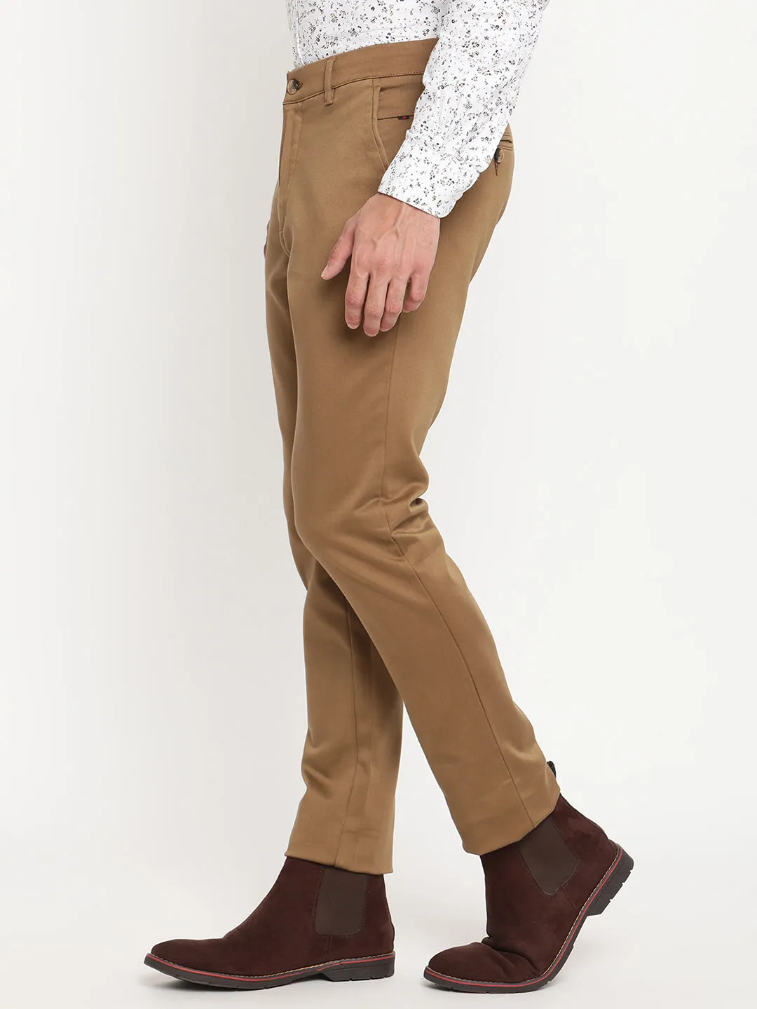 Men's Casual Flat front Camel Brown  Trousers