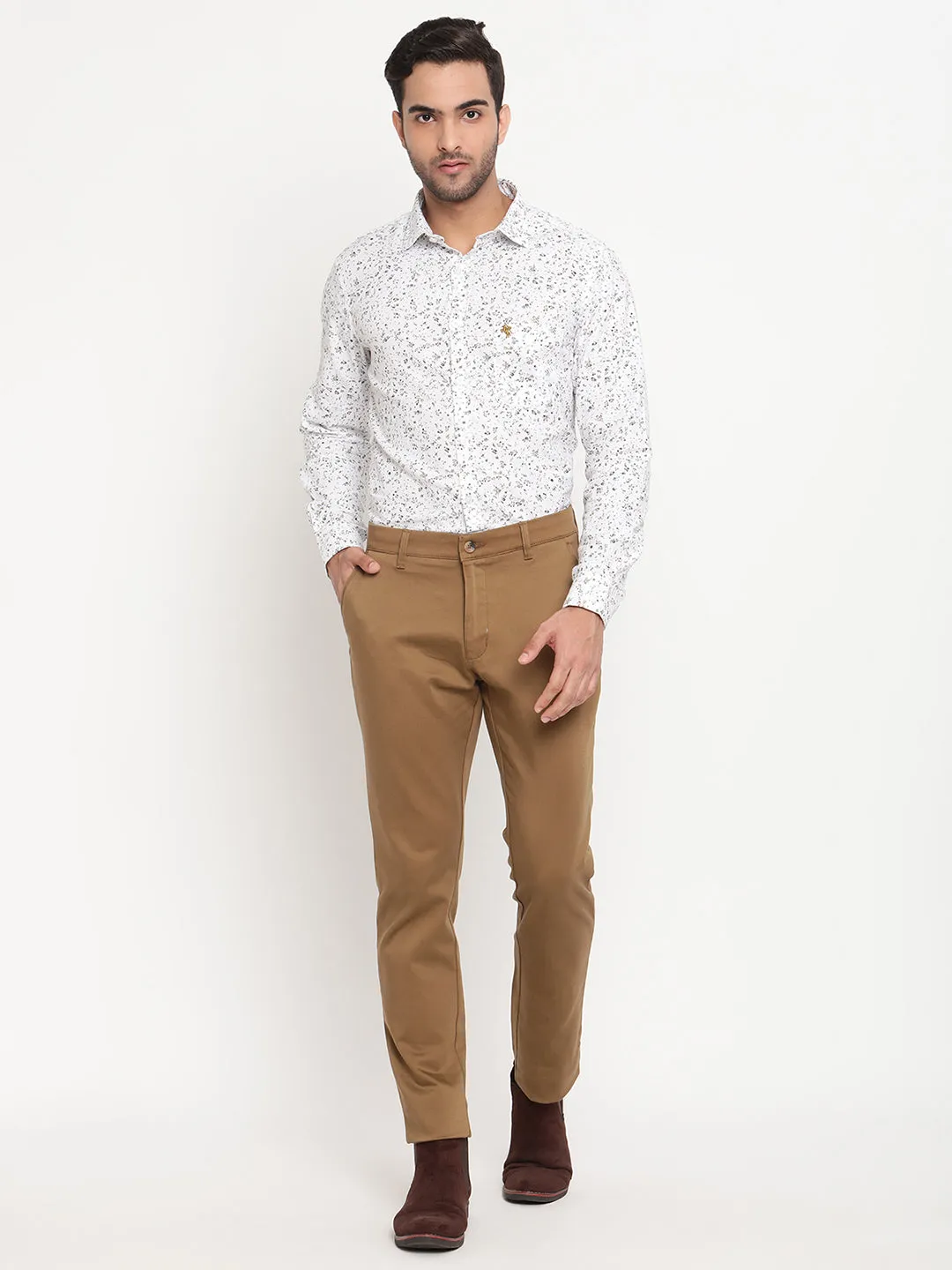 Men's Casual Flat front Camel Brown  Trousers