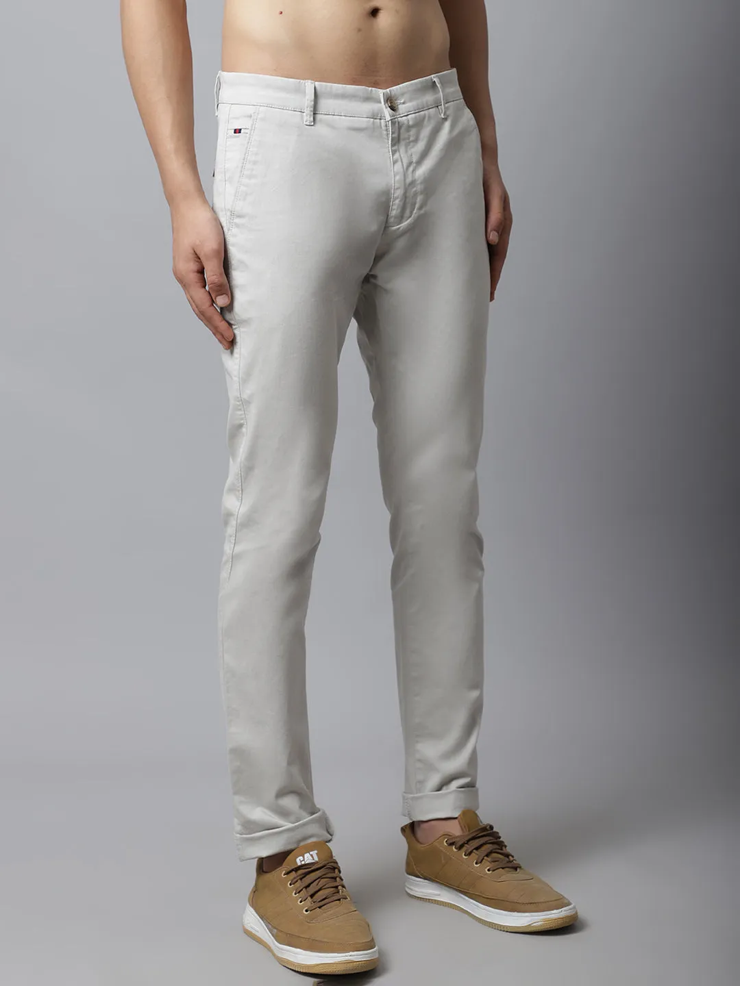 Men's Casual Flat front Ivory  Trousers