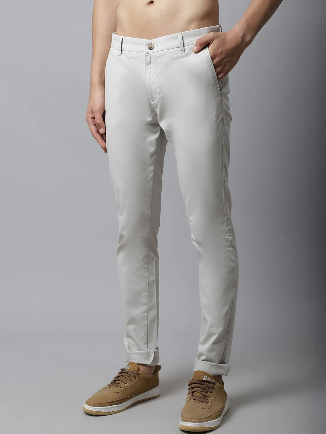 Men's Casual Flat front Ivory  Trousers