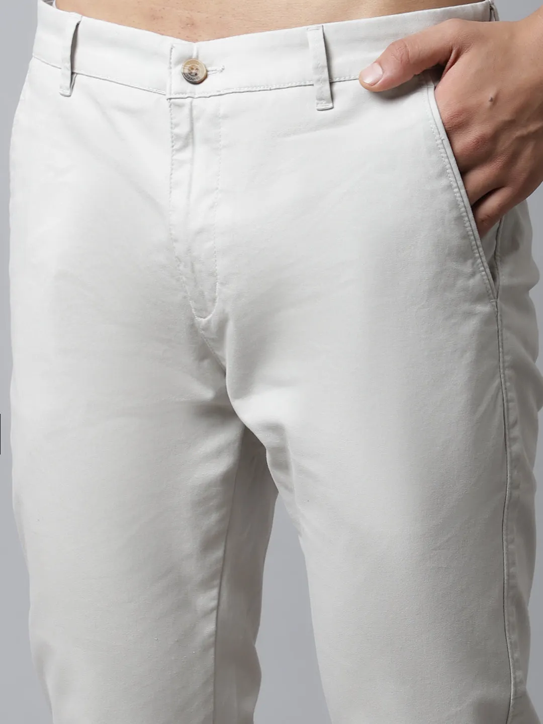 Men's Casual Flat front Ivory  Trousers