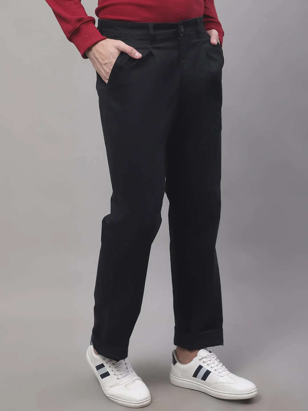 Men's Casual Pleated front Black  Trousers