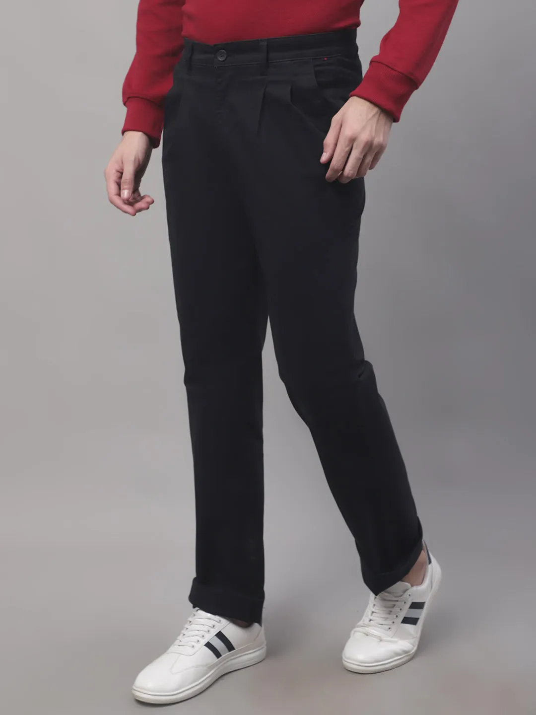 Men's Casual Pleated front Black  Trousers