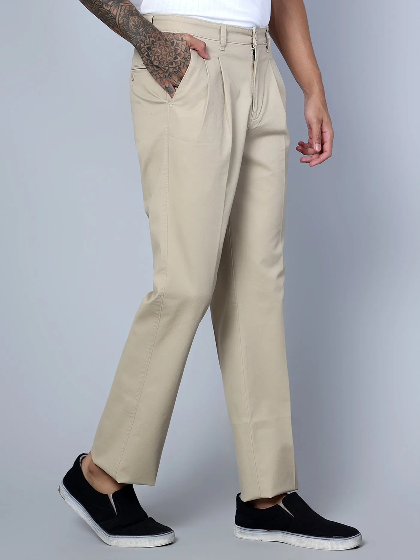 Men's Casual Pleated front Fawn  Trousers