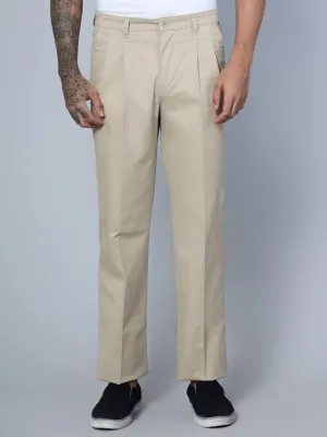 Men's Casual Pleated front Fawn  Trousers