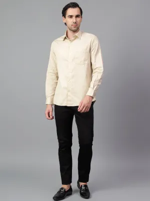 Men's Cream Printed Full Sleeve Partywear Shirt