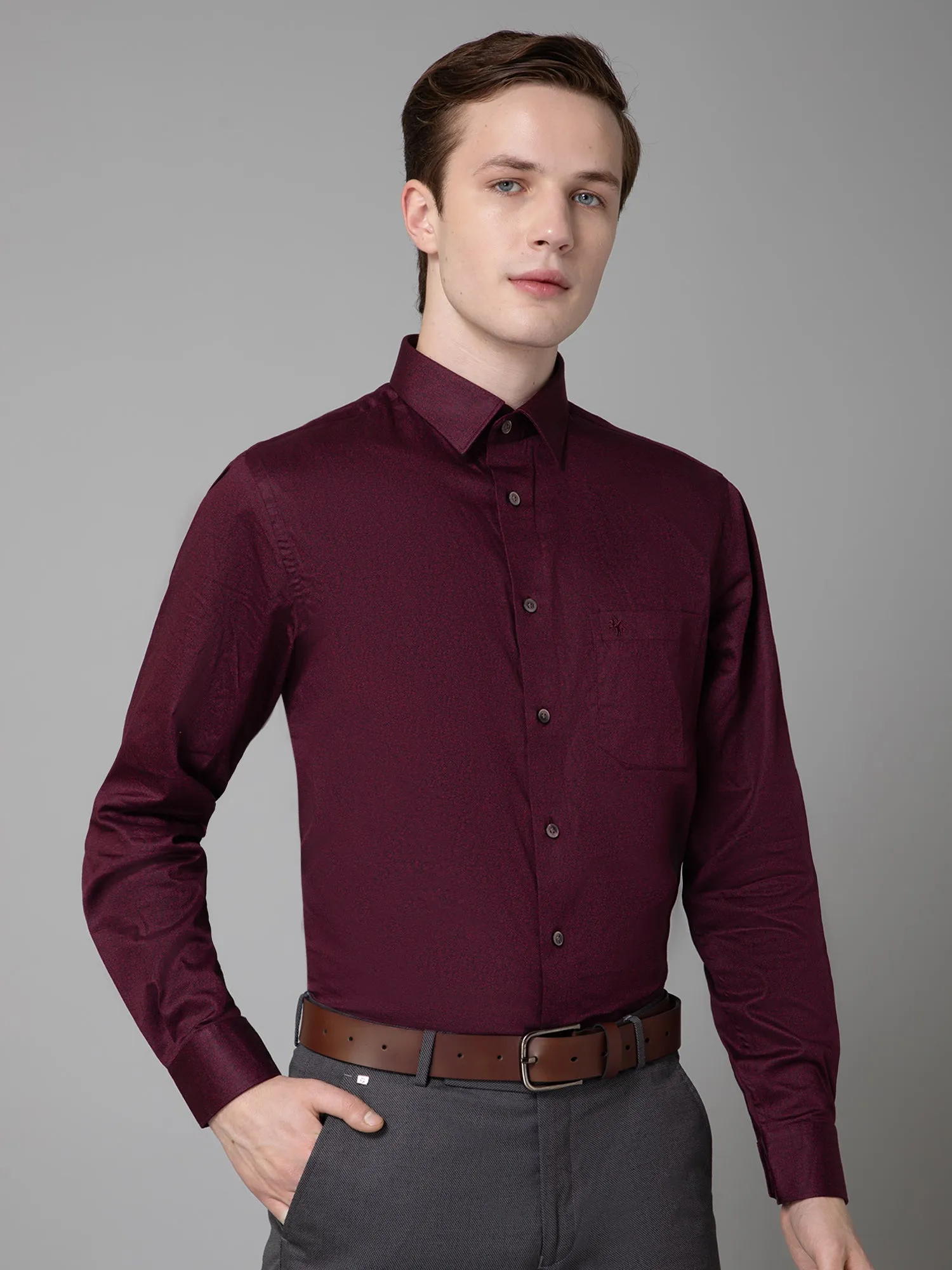 Men's Maroon Party Floral Print Full Sleeve Shirt