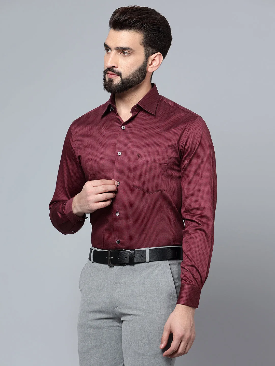 Men's Maroon Party Geometric Print Full Sleeve Shirt