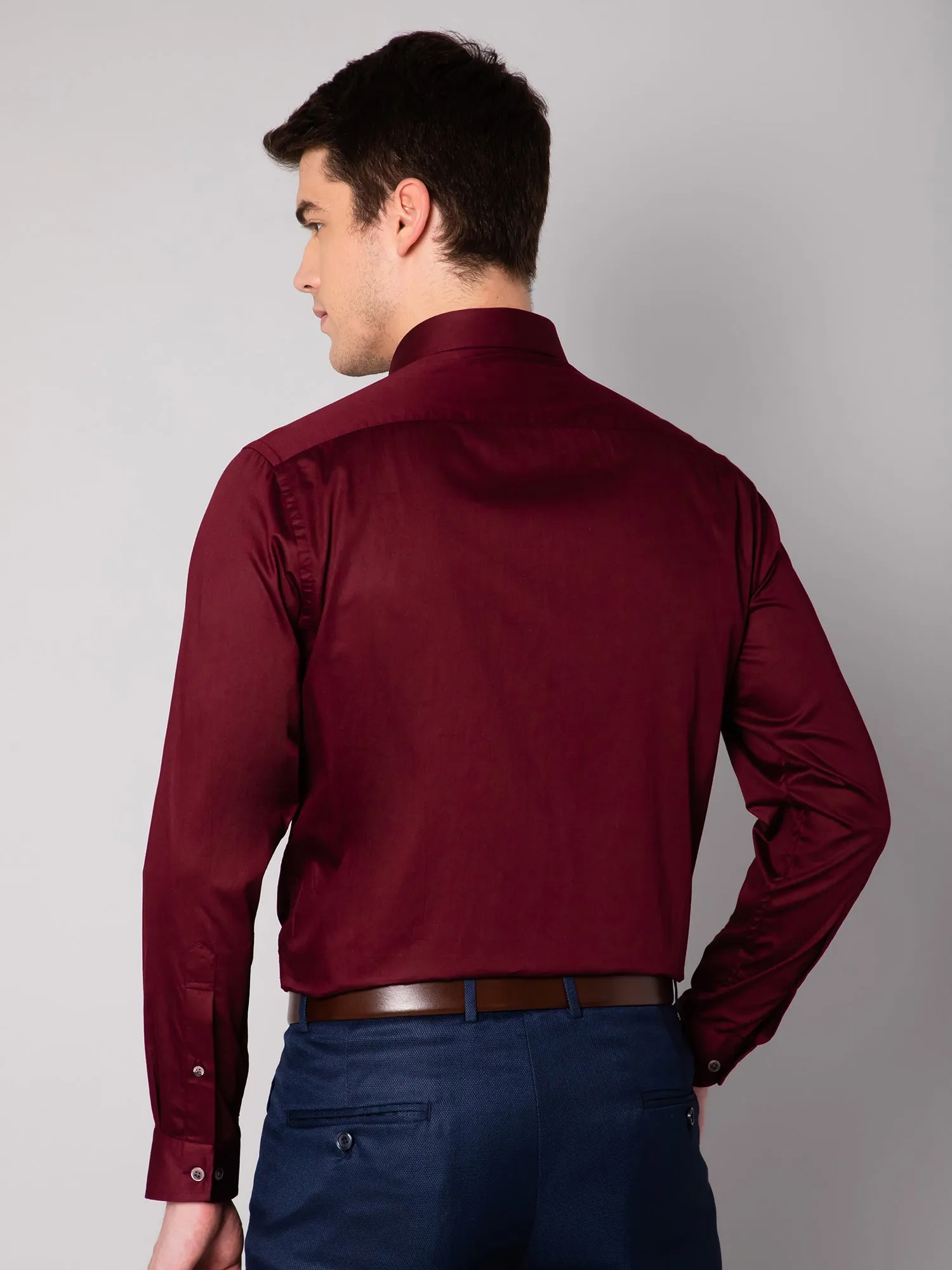 Men's Maroon Party Plain Satin Full Sleeve Shirt