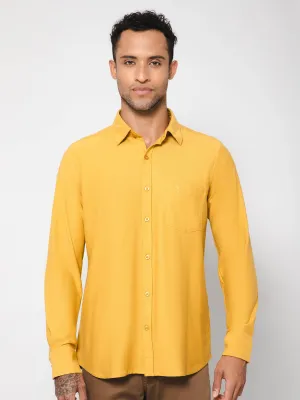 Men's Mustard Casual Knit Self Textured Full Sleeve Shirt