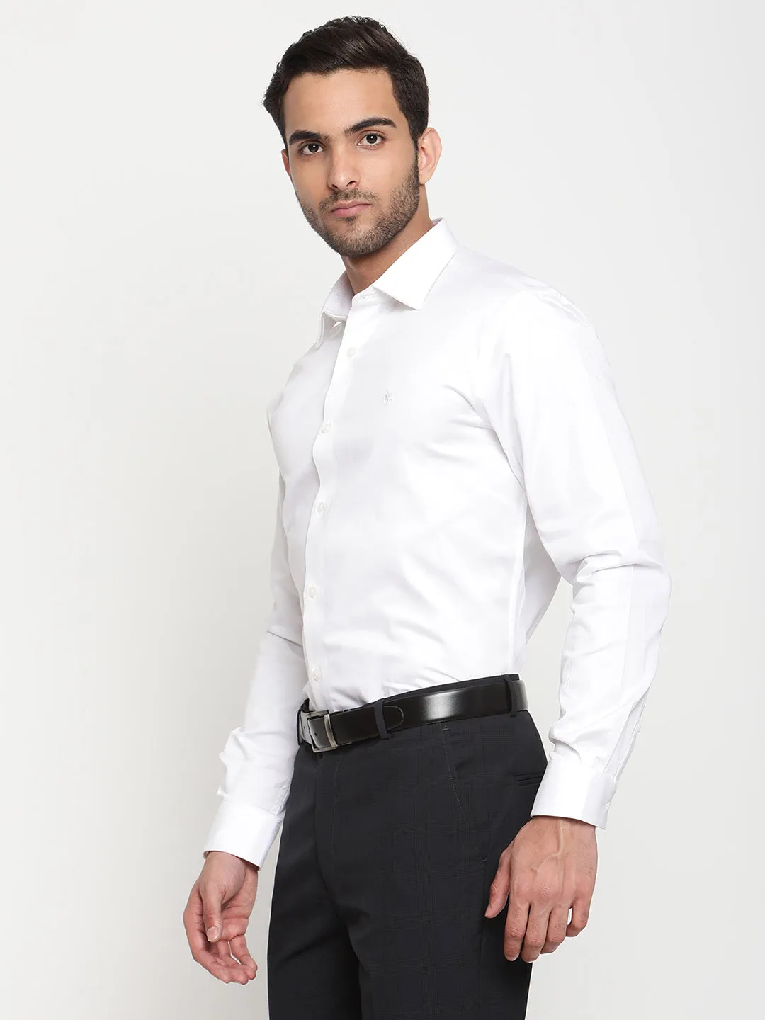 Men's White Party Plain Satin Full Sleeve Shirt