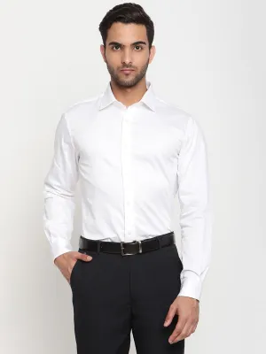 Men's White Party Plain Satin Full Sleeve Shirt