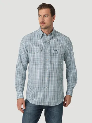 Men's Wrangler Teal Plaid Performance Snap Western Shirt