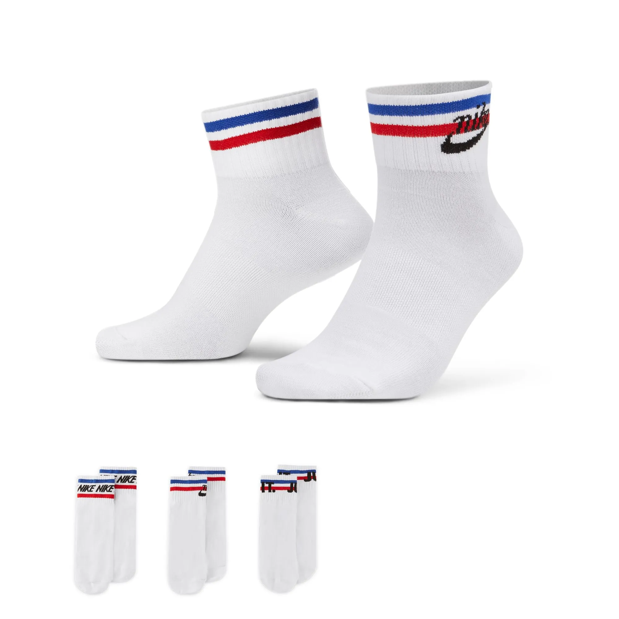 Nike Everyday Essential 3 Pack Ankle Socks - White/Black/Game Royal/University Red