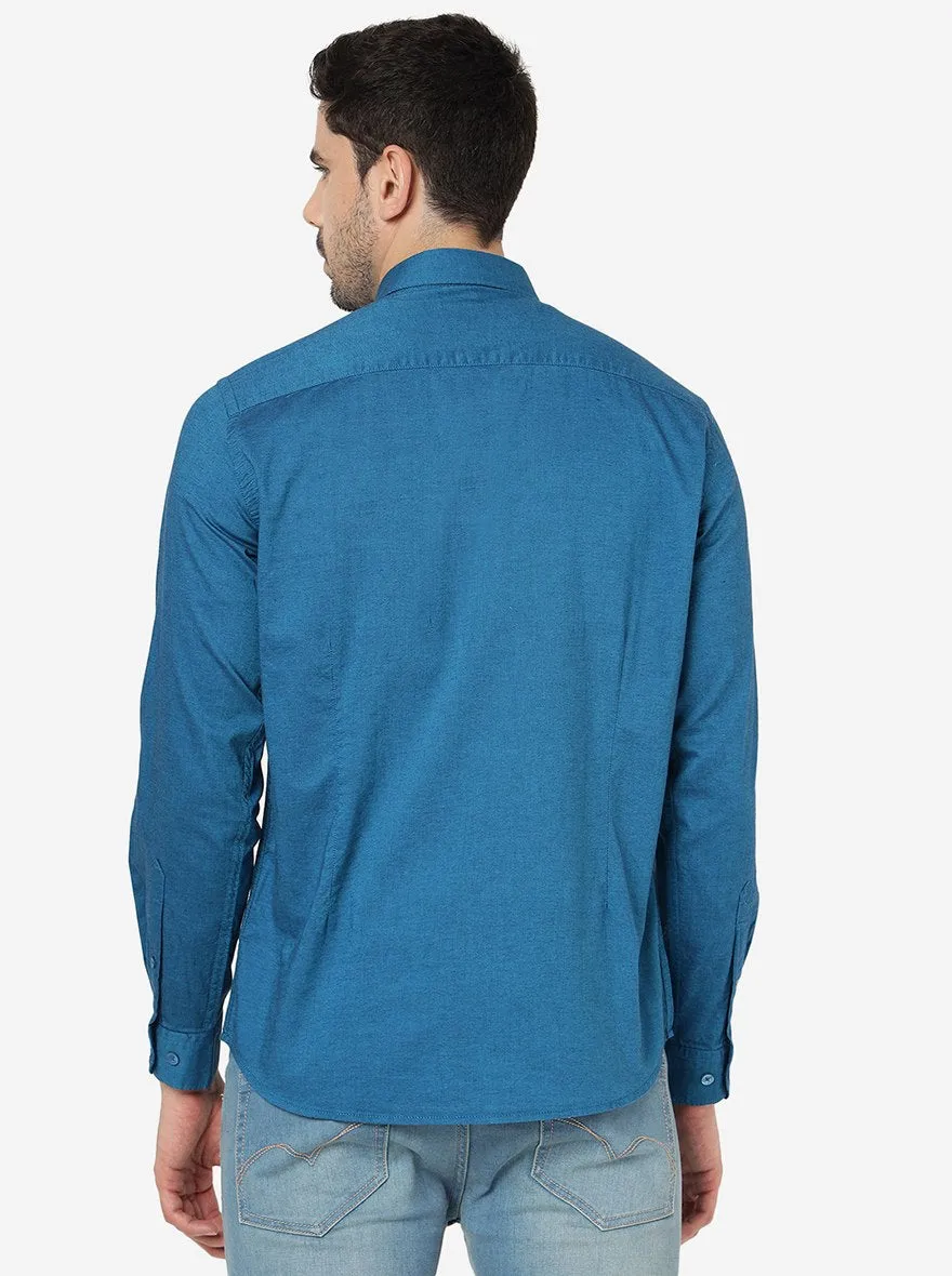 Peacock Blue Solid Smart Fit Semi Casual Shirt | Greenfibre