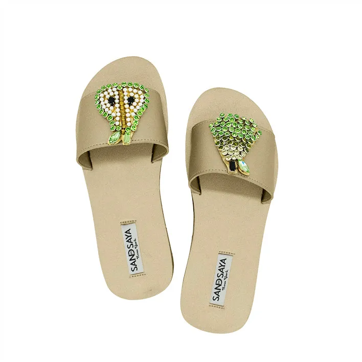 Pear- Green Crystal Fruits Embellished Waterproof Espadrille Flat for Women