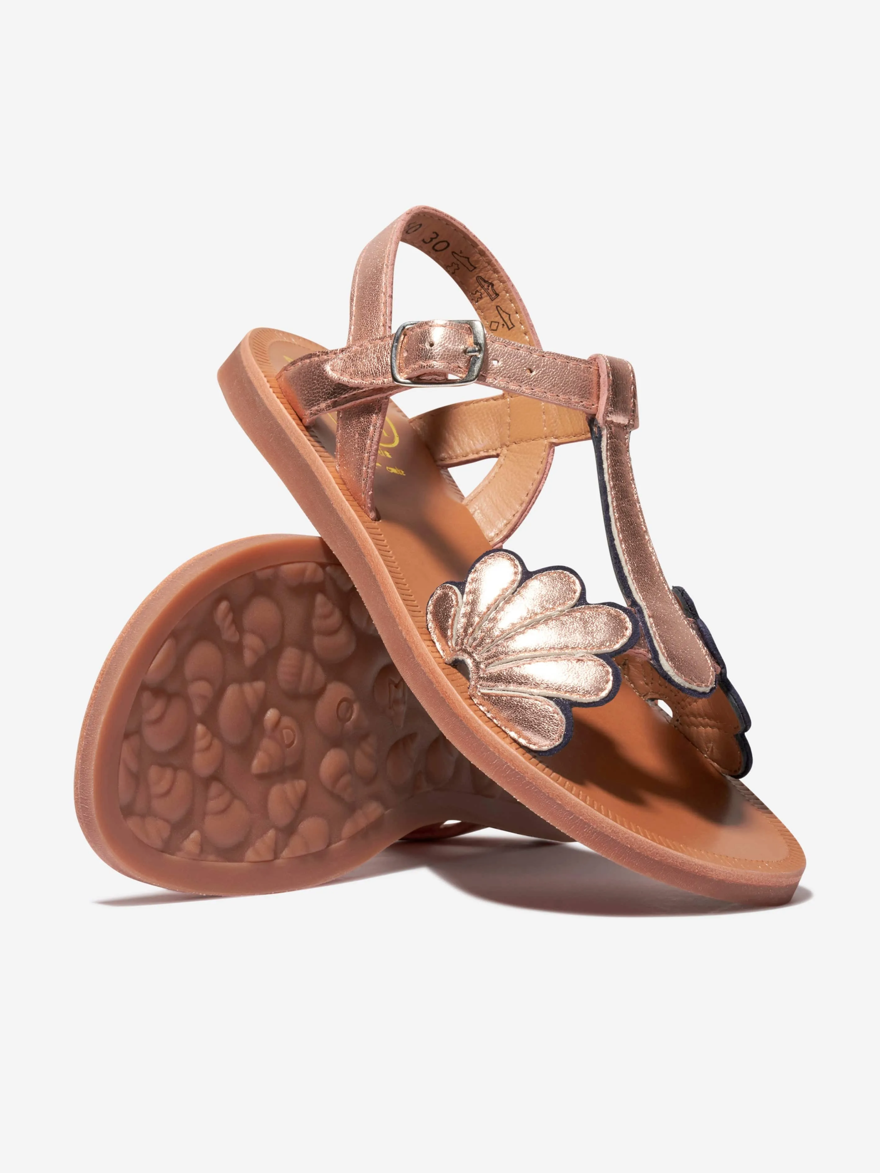 Pom D'Api Girls Leather Plagette Bloom Sandals in Copper