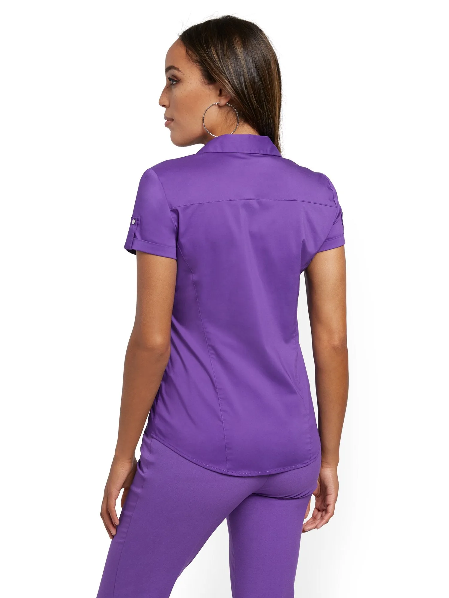 Purple Madison Stretch Shirt - Secret Snap - 7th Avenue