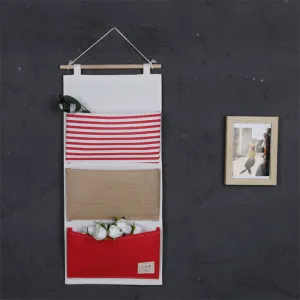 Red & Beige Cotton & Linen Hanging Storage Organizer