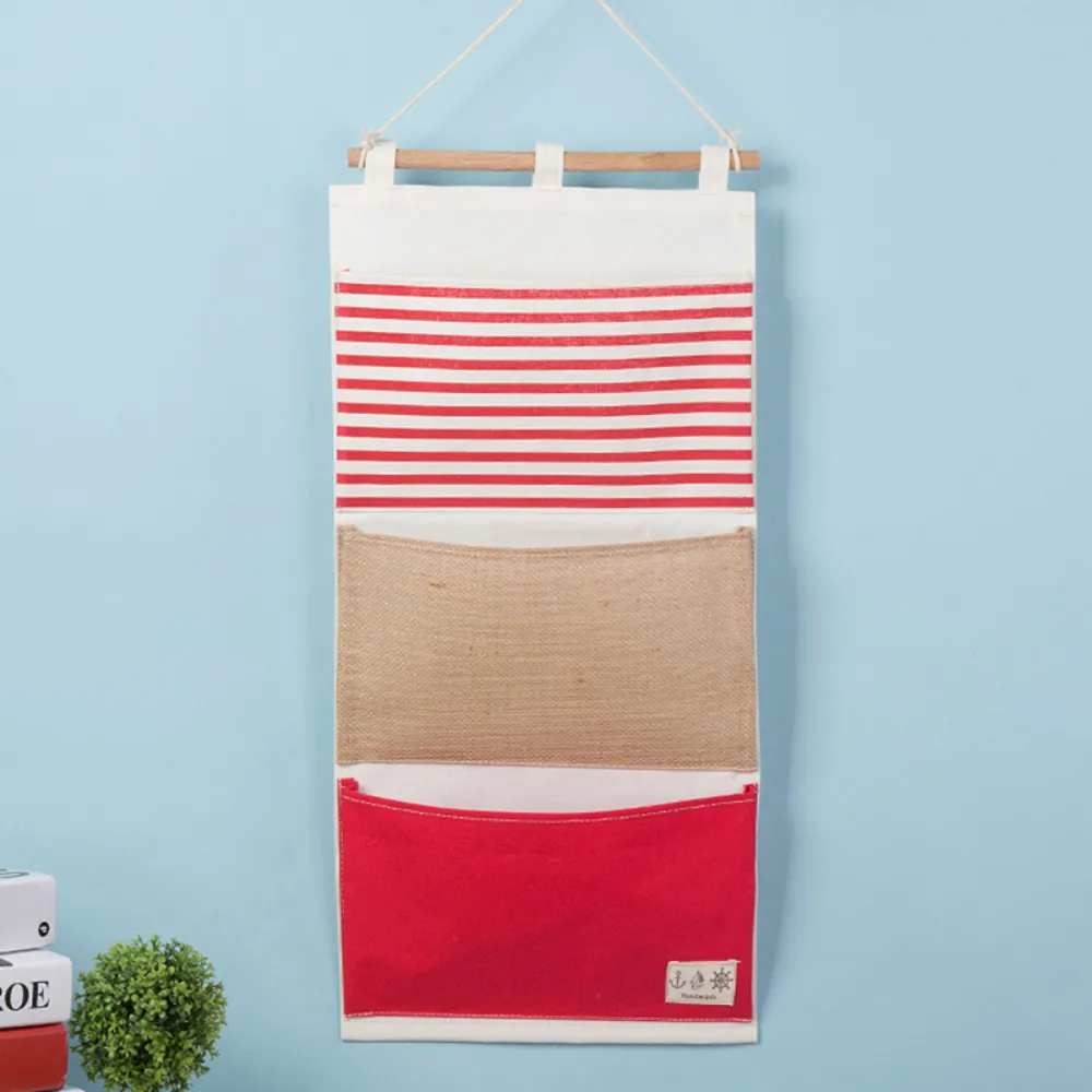 Red & Beige Cotton & Linen Hanging Storage Organizer