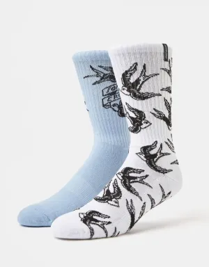 Santa Cruz Sommer Sparrow 2 Pack Socks - Crystal Blue & White