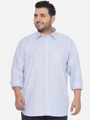 Santonio - Plus Size Men's Regular Fit Egyptian Cotton Sky Blue Striped Full Sleeve Formal Shirt