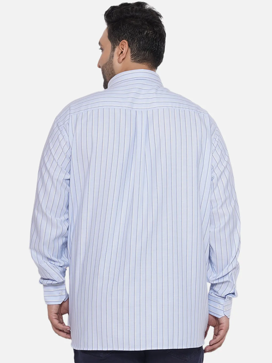 Santonio - Plus Size Men's Regular Fit Egyptian Cotton Sky Blue Striped Full Sleeve Formal Shirt