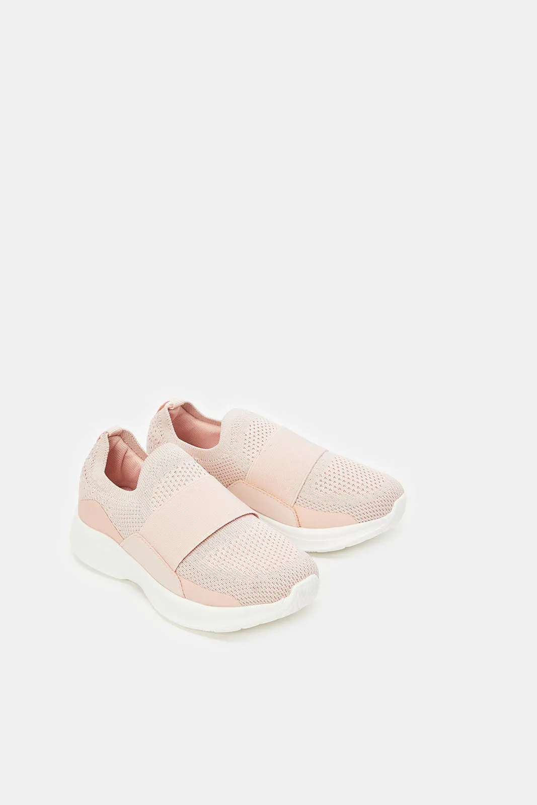 Senior Girls Pink Fly knit Slip-On Sneakers