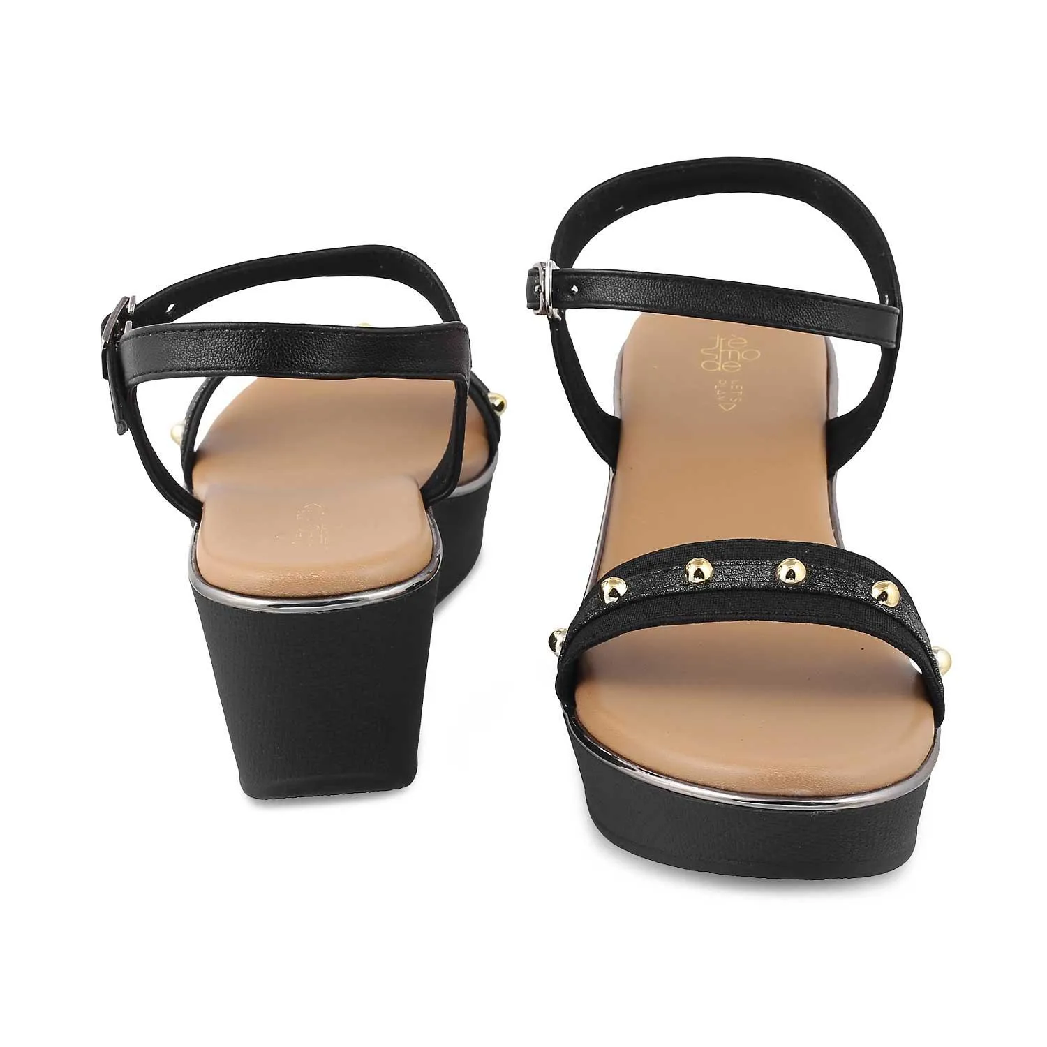 The Conq Black Women's Dress Wedge Sandals Tresmode