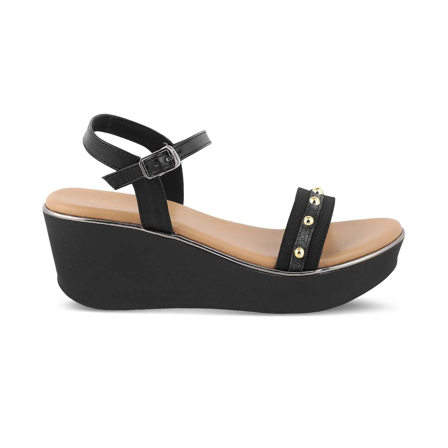 The Conq Black Women's Dress Wedge Sandals Tresmode