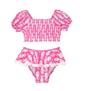 UPF 50  Gemma Two-Piece Smocked Pom-Pom Swimsuit - F