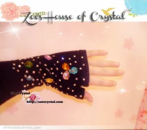 WINTER Black Wool ARM WARMERS with Rhinestones and Crystals