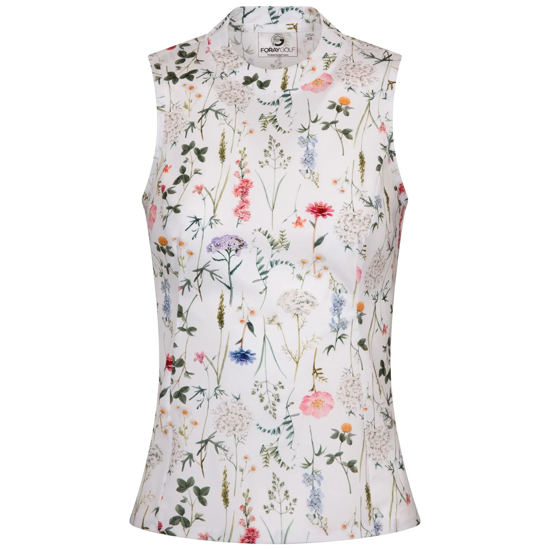 Womens Printed Mock Neck Sleeveless Top White Floral Chorus - SS24